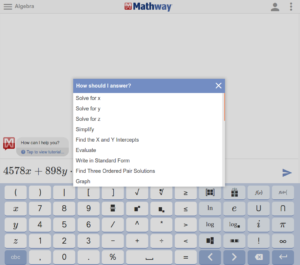 Screenshot of Mathway.com (Asks what he should do)